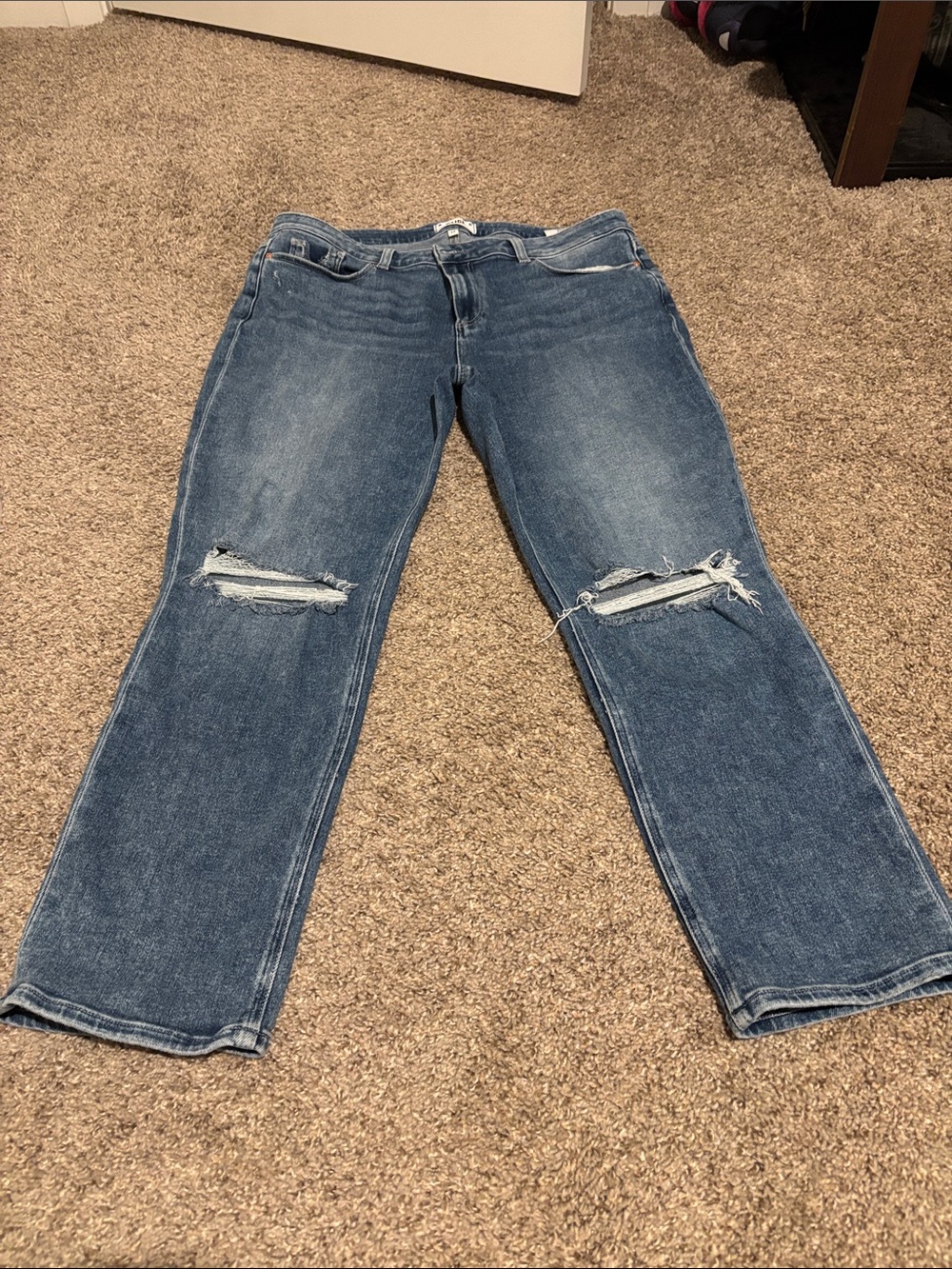 PAIGE Medium Blue Distressed Straight-Leg Jeans